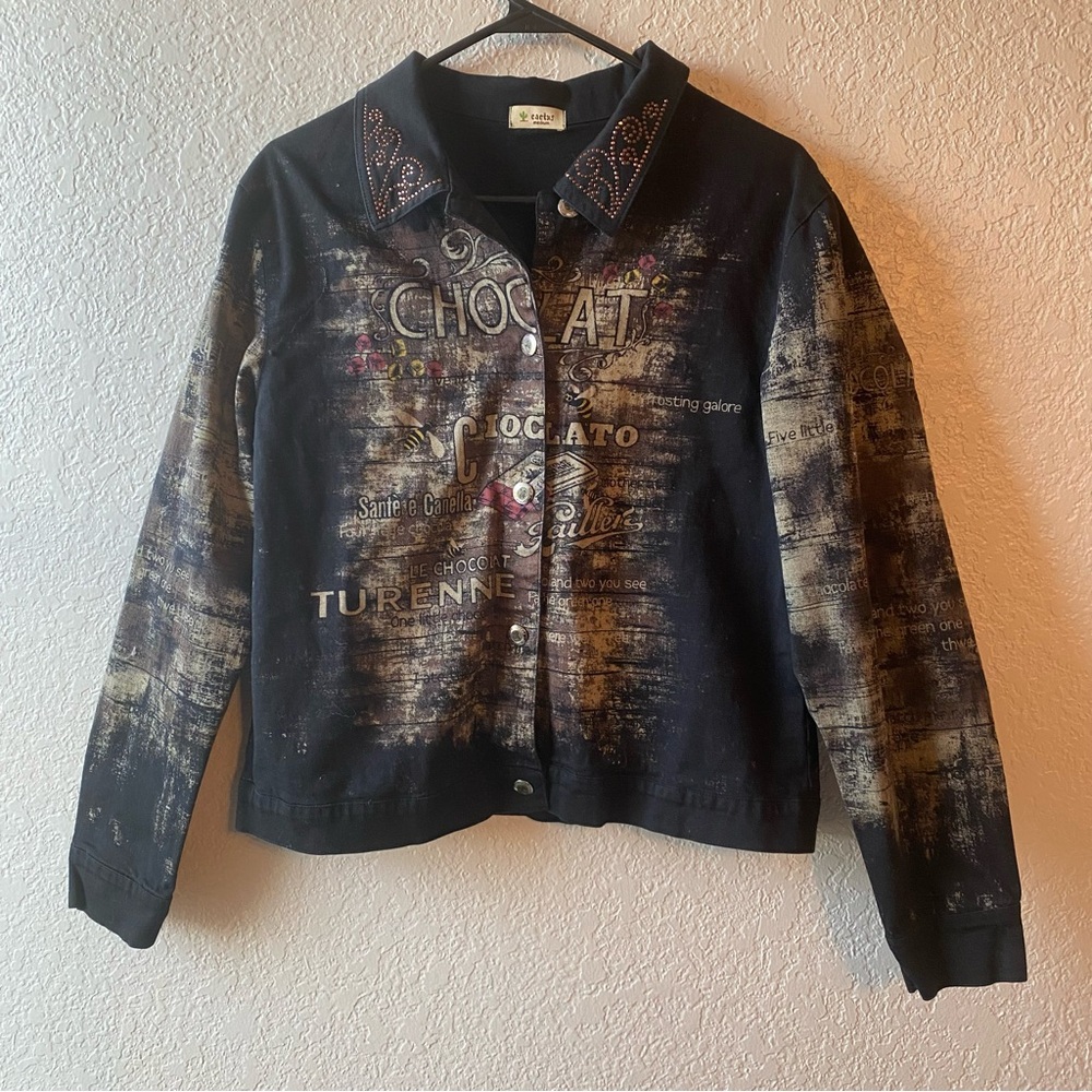 Chocolate Black Jacket with Embroidered Details Medium
